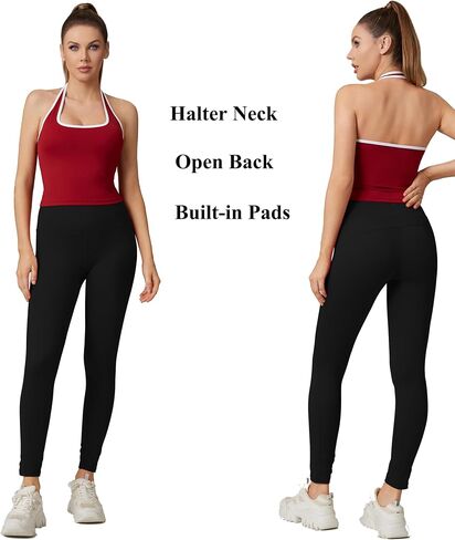 Womens Backless Halter Neck Sports Tank Top - Sleeveless Scoop Neck Basic Workout Cami Crop Tops in Kuwait