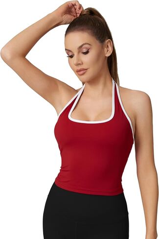 Womens Backless Halter Neck Sports Tank Top - Sleeveless Scoop Neck Basic Workout Cami Crop Tops in Kuwait