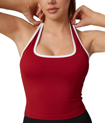 Womens Backless Halter Neck Sports Tank Top - Sleeveless Scoop Neck Basic Workout Cami Crop Tops in Kuwait