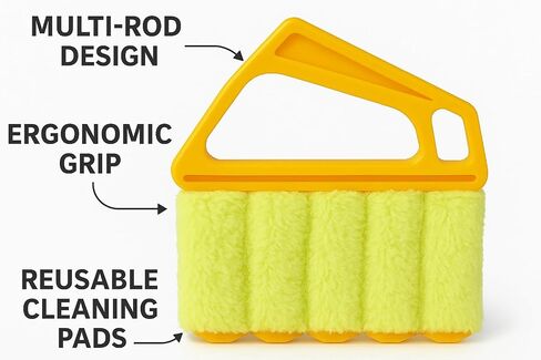 7-slat window duster-مصراع الألياف الدقيقة وأداة نظافة تنفيس مع مقبض مريح ، وأكمام قابلة للاستخدام قابلة للاستخدام ، مزيل الغبار الأخضر والبرتقالي للمنزل أو المكتب in Saudi Arabia
