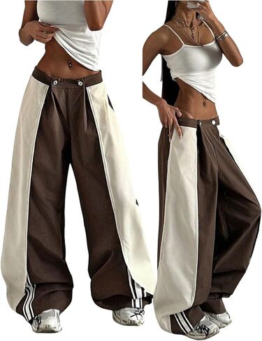 Gorglitter Women's Womgy Y2K Track Pants مرنة عالية الخصر ساق بلون بلوك الجيم بالمظلة in Saudi Arabia