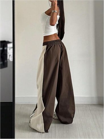 Gorglitter Women's Womgy Y2K Track Pants مرنة عالية الخصر ساق بلون بلوك الجيم بالمظلة in Saudi Arabia