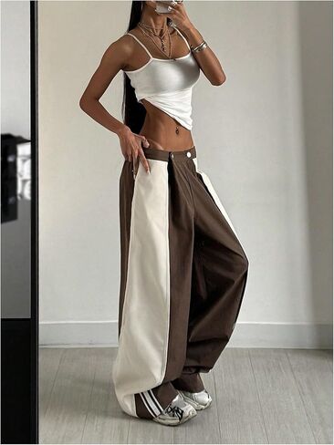 Gorglitter Women's Womgy Y2K Track Pants مرنة عالية الخصر ساق بلون بلوك الجيم بالمظلة in Saudi Arabia