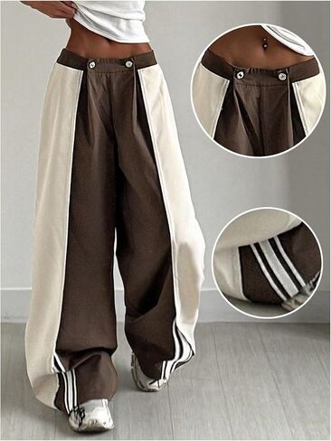 Gorglitter Women's Womgy Y2K Track Pants مرنة عالية الخصر ساق بلون بلوك الجيم بالمظلة in Saudi Arabia