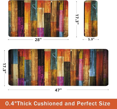 Kitchen Mats for Floor Colorful kitchen rugs Cool Wooden Abstract Anti Fatigue Kitchen Mats Waterproof Floor Mats Cushioned Non-Skid Standing Mats for Laundry, Sink, Set of 2,17.3 x 28+17.3 x 47 Inch in Saudi Arabia