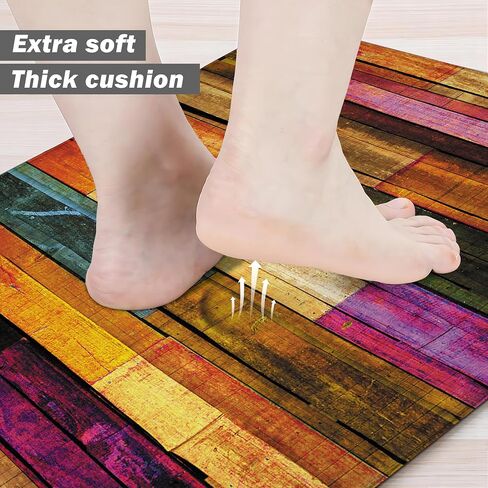 Kitchen Mats for Floor Colorful kitchen rugs Cool Wooden Abstract Anti Fatigue Kitchen Mats Waterproof Floor Mats Cushioned Non-Skid Standing Mats for Laundry, Sink, Set of 2,17.3 x 28+17.3 x 47 Inch in Saudi Arabia