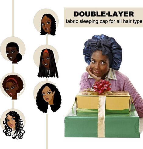 تقطيع ساتين قابل للانعكاس للنساء مع 3pcs الشعر scrunchies ربطة عنق فرقة الشعر للنوم الكبير 2 طبقة من الحرير قبعة نوم ليلية للنوم (قابلة للانعكاس (الوردة الغبار/الوردي) in Saudi Arabia