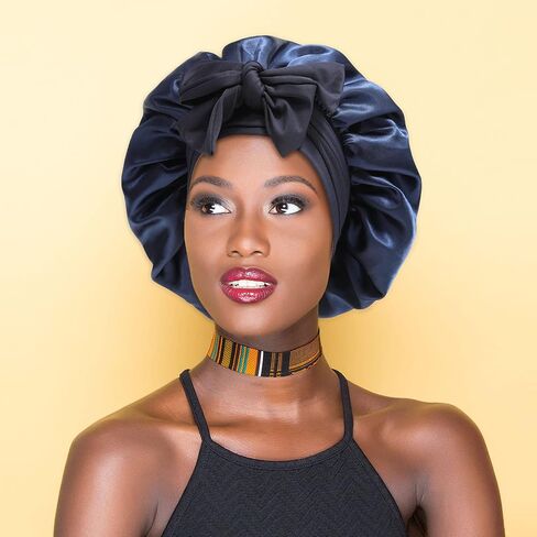 تقطيع ساتين قابل للانعكاس للنساء مع 3pcs الشعر scrunchies ربطة عنق فرقة الشعر للنوم الكبير 2 طبقة من الحرير قبعة نوم ليلية للنوم (قابلة للانعكاس (الوردة الغبار/الوردي) in Saudi Arabia