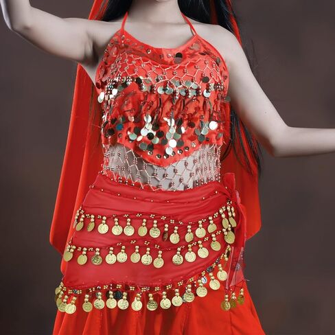 Belly Dance Hip Scarf, Belly Dance Skirt Chiffon Bellys Dances Belt with 128 Gold Coins Performance Bellys Dances Costume for Yoga Dancing (Purple) in Saudi Arabia