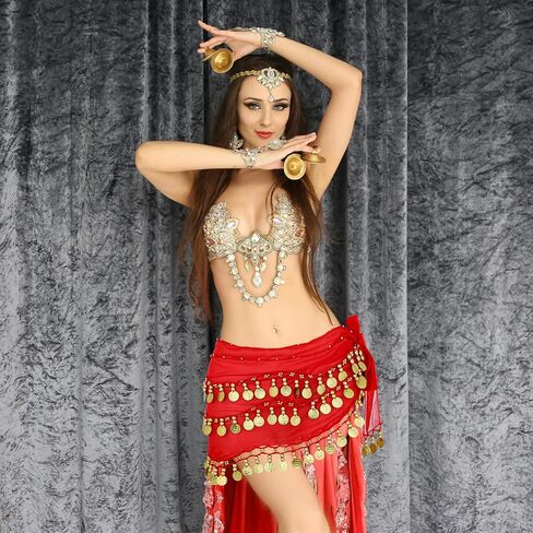 Belly Dance Hip Scarf, Belly Dance Skirt Chiffon Bellys Dances Belt with 128 Gold Coins Performance Bellys Dances Costume for Yoga Dancing (Purple) in Saudi Arabia