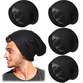 Geyoga 4 Pcs Satin Lined Sleep Bonnets Silk Sleep Caps Slouchy Beanie Hat Sleeping Head Wrap for Curly Protection Men Women(Dark Colors) in Kuwait
