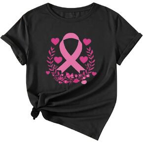 Breast Cancer Awareness t Shirts Trendy Casual Pink Ribbon Shirt for Women Short Sleeve Crew Neck Pullover Blouse in Saudi Arabia