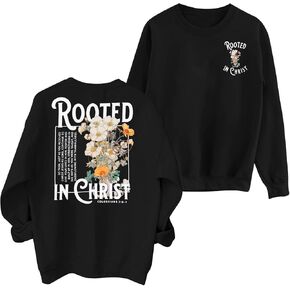 EGELEXY Women Christian Sweatshirt Rooted in Christ Shirts Jesus Boho Clothes Religious Faith Shirt Pullover Tops in Kuwait