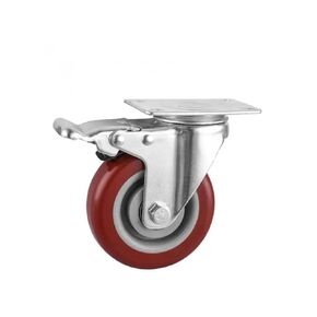 1Pcs 4 Inch Universal Wheel with Brake Jujube Red Double Bearing Wear Mute PVC Truck Caster in Saudi Arabia