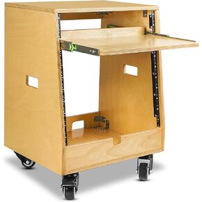 Sound Town DIY SLANTED 12U Studio Rack (4U TOP + 8U LOMER) ، مع سعة تخزين قاع 2U ، صينية شريحة خارجية ، العجلات ، خشب الرقائقي ، خشب GOLDEN لغرفة التسجيل ، الاستوديو المنزلي (SDRK-ST12T) in Kuwait