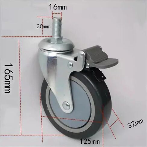 1Pcs 5 Inch M16 Screw Rod Medical Bed Stretcher Ambulance Swivel Wheels Silent Casters with Brakes(TPR-M16-Universal) in Saudi Arabia