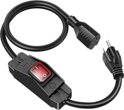 سلك التمديد في الهواء الطلق مع مفتاح تشغيل/إيقاف تشغيل الماء ، 15A 125V قابس مؤلف من 3 شريحة ، وسلسلة تمديد خارجي قصيرة 1875 واط للأضواء ، سلك مفتاح SJTW الأسود 14/3 in Kuwait