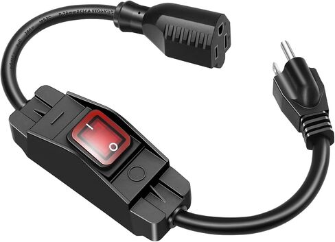 سلك التمديد في الهواء الطلق مع مفتاح تشغيل/إيقاف تشغيل الماء ، 15A 125V قابس مؤلف من 3 شريحة ، وسلسلة تمديد خارجي قصيرة 1875 واط للأضواء ، سلك مفتاح SJTW الأسود 14/3 in Kuwait