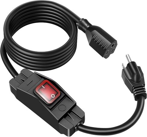 سلك التمديد في الهواء الطلق مع مفتاح تشغيل/إيقاف تشغيل الماء ، 15A 125V قابس مؤلف من 3 شريحة ، وسلسلة تمديد خارجي قصيرة 1875 واط للأضواء ، سلك مفتاح SJTW الأسود 14/3 in Kuwait