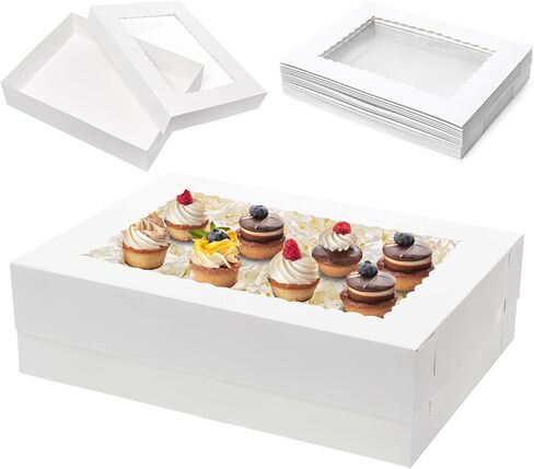 16pcs 19x14x5 صناديق كعكة نصف ورقة مع نوافذ مستطيل 1/2 صناديق مخبز من أجل كعكة الخبز المعجن in Kuwait