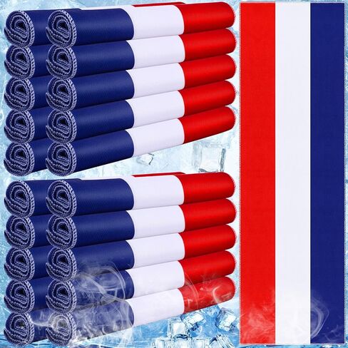 20 Pcs 4th of July Cooling Towel Bulk for Neck and Face 40 x 12 Inch Double Layer Microfiber Soft Breathable Sports Red White Blue Towels for Patriotic Independence Day Decor, Moisture Wicking Cold in Saudi Arabia