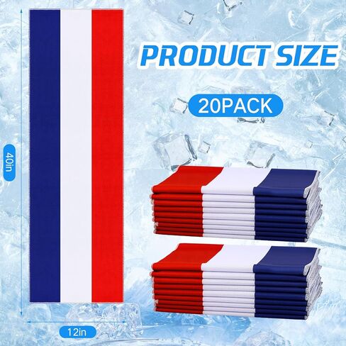 20 Pcs 4th of July Cooling Towel Bulk for Neck and Face 40 x 12 Inch Double Layer Microfiber Soft Breathable Sports Red White Blue Towels for Patriotic Independence Day Decor, Moisture Wicking Cold in Saudi Arabia