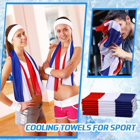20 Pcs 4th of July Cooling Towel Bulk for Neck and Face 40 x 12 Inch Double Layer Microfiber Soft Breathable Sports Red White Blue Towels for Patriotic Independence Day Decor, Moisture Wicking Cold in Saudi Arabia