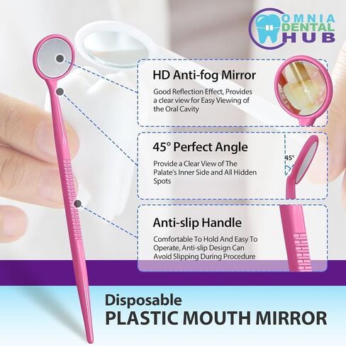 2000 PCS Dental Grade Tractable Mirrors by Omnia One | أداة طب الأسنان الفموية للأسنان مرآة زجاجية مضادة للضباب للأسنان مع مقابض مرآة الأسنان البلاستيكية in Kuwait