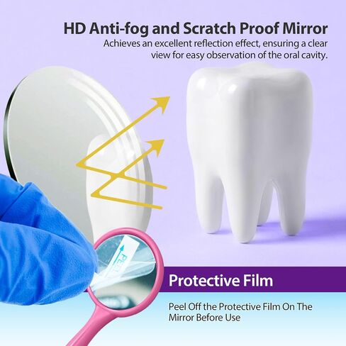 2000 PCS Dental Grade Tractable Mirrors by Omnia One | أداة طب الأسنان الفموية للأسنان مرآة زجاجية مضادة للضباب للأسنان مع مقابض مرآة الأسنان البلاستيكية in Kuwait