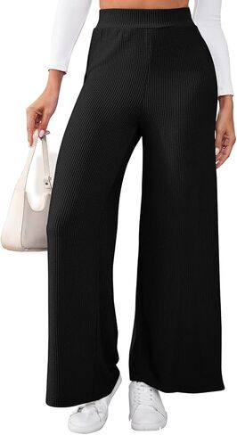 Women's High Waisted Drawstring Waist Wide Leg Solid Color Pants Sweatpants Casual Loose Yoga Pants with Pockets in Kuwait