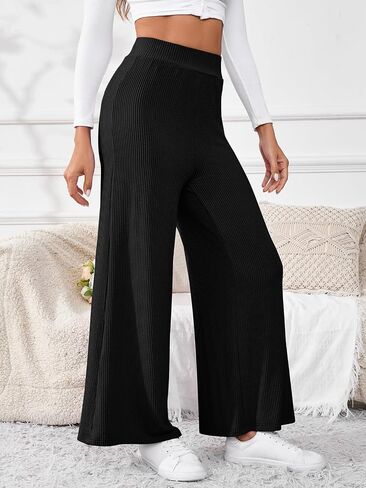Women's High Waisted Drawstring Waist Wide Leg Solid Color Pants Sweatpants Casual Loose Yoga Pants with Pockets in Kuwait