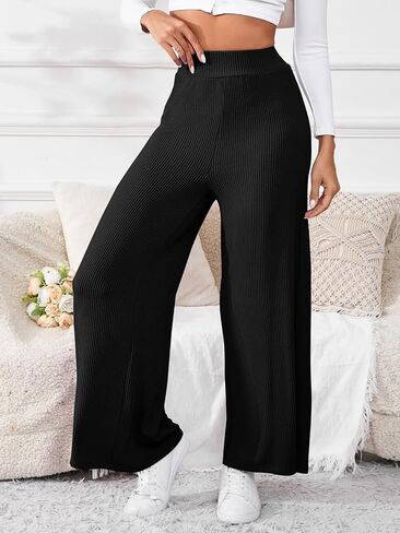 Women's High Waisted Drawstring Waist Wide Leg Solid Color Pants Sweatpants Casual Loose Yoga Pants with Pockets in Kuwait