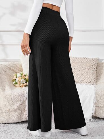 Women's High Waisted Drawstring Waist Wide Leg Solid Color Pants Sweatpants Casual Loose Yoga Pants with Pockets in Kuwait