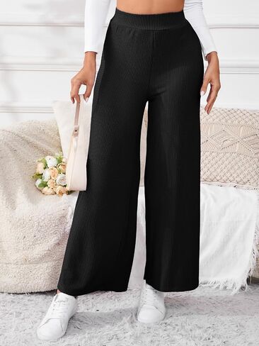 Women's High Waisted Drawstring Waist Wide Leg Solid Color Pants Sweatpants Casual Loose Yoga Pants with Pockets in Kuwait