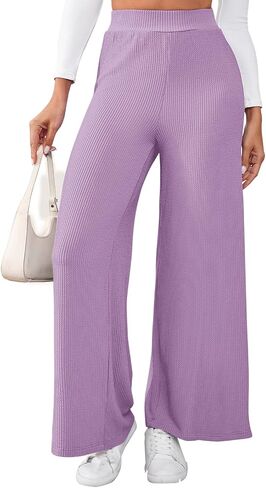 Women's High Waisted Drawstring Waist Wide Leg Solid Color Pants Sweatpants Casual Loose Yoga Pants with Pockets in Kuwait