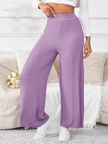 Women's High Waisted Drawstring Waist Wide Leg Solid Color Pants Sweatpants Casual Loose Yoga Pants with Pockets in Kuwait