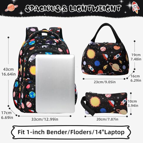 Car Space Theme Backpack Set for Boys,Kids Large Capacity Schoolbag,Lightweight Water Resistant Bookbag with Lunch Box and Pencil Case,Nylon Side Pocket in Saudi Arabia