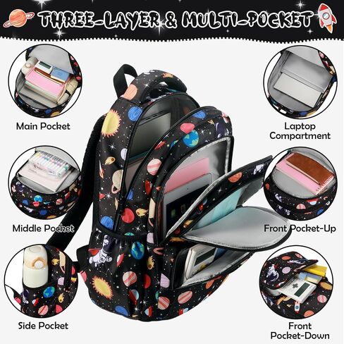Car Space Theme Backpack Set for Boys,Kids Large Capacity Schoolbag,Lightweight Water Resistant Bookbag with Lunch Box and Pencil Case,Nylon Side Pocket in Saudi Arabia