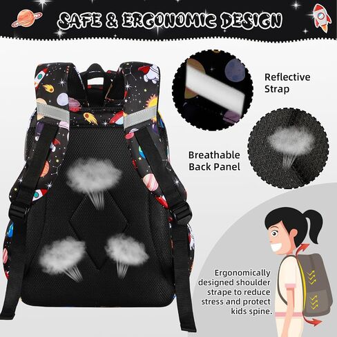 Car Space Theme Backpack Set for Boys,Kids Large Capacity Schoolbag,Lightweight Water Resistant Bookbag with Lunch Box and Pencil Case,Nylon Side Pocket in Saudi Arabia
