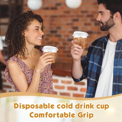 Baderke 100 PCS البلاستيك مع أغطية SIP جولة أسفل أكواب القهوة البلاستيكية التي يمكن التخلص منها مع أغطية أكواب بلورية صافية من أجل القهوة المثلجة Smoolede Cold Beverage Party Supplies (16 OZ) in Saudi Arabia