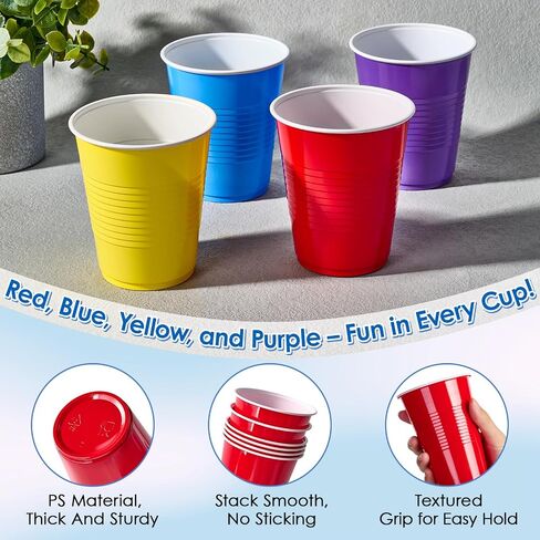 Lilymicky 200 Pack 12 oz Disposable Plastic Cups, Assorted Color Plastic Party Cups for Parties, Events, Game and BBQ in Saudi Arabia