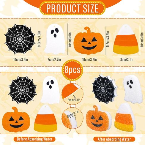 8pcs alloween المطبخ إسفنجات لطيف شبح القرع العنكبوت الذرة العنكبوت ويب غسل الإسفنجة غير خدش تنظيف الإسفنج لقضاء العطلة حمام المطبخ المنزل in Saudi Arabia
