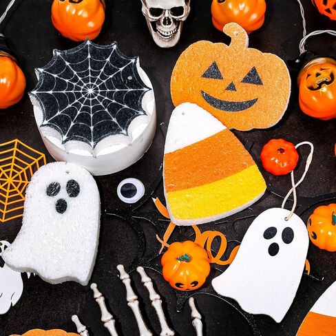 8pcs alloween المطبخ إسفنجات لطيف شبح القرع العنكبوت الذرة العنكبوت ويب غسل الإسفنجة غير خدش تنظيف الإسفنج لقضاء العطلة حمام المطبخ المنزل in Saudi Arabia
