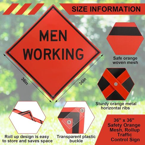 36 "× 36" MUTCD TTC الأمان المتوافقة مع شبكة برتقالية ، علامة التحكم في حركة مرور Rollup غير انعكاسي فينيل البرتقالي "الرجال الذين يعملون" علامة معدنية ، الأضلاع المتقاطعة من الألياف الزجاجية لمدة 36 " in Saudi Arabia