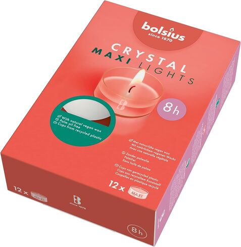 Bolsius Tealight Candles - Clear Cup - White - Box of 24 Transparent Tealights - Long Burning Time of 6 Hours - Interior Decoration - Unscented - Smokeless - Includes Natural Vegan Wax - No Palm Oil in Saudi Arabia