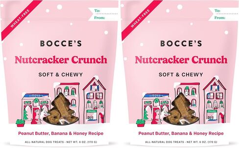 مخبز Bocce's Bakery طبيعي بالكامل، موسمي، حلوى كسارة البندق المقرمشة للكلاب، خالية من القمح، مكونات محدودة ناعمة ومطاطية مستوحاة من عيد الميلاد، علبة 8 أونصة، وردي in Kuwait