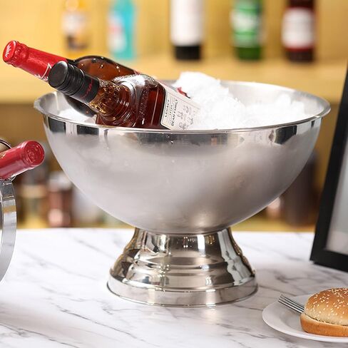 دلو جليدي كبير 13L من الفولاذ المقاوم للصدأ شمبانيا دلو الجليد مع حوض شرب الجليد نصف الدائرة مع حوض مشروب الفضة قاعدة متكاملة للحفلات ، بار كوكتيل ، نبيذ تقشعر له الأبدان (حزمة واحدة) in Kuwait