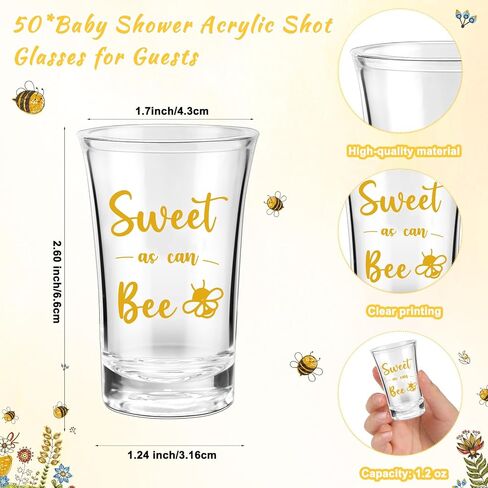 Pickmesh 25 مجموعة استحمام الطفل Favors Bee Party Favors Bee Acrylic Shot Glasses with Bottle Openerchains شكرًا لك على العلامات والحقائب للعسل بين جنس الطفل تكشف عن ديكورات عيد الميلاد in Kuwait