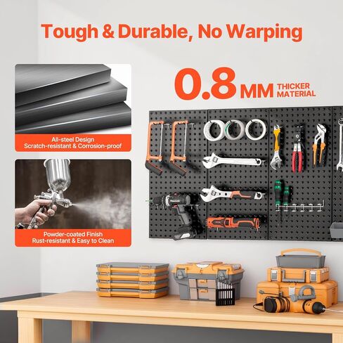 VEVOR Metal Pegboard Panels, 24" x 12" Pegboard, 4 Panels, Heavy Duty Steel Peg Board Wall Organizer, for Living Room Garage Tool Storage Workbench Office Organization Craft Room Kitchen Home, Black in Saudi Arabia