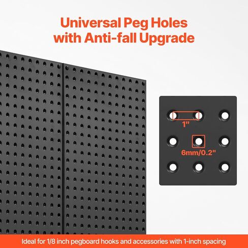 VEVOR Metal Pegboard Panels, 24" x 12" Pegboard, 4 Panels, Heavy Duty Steel Peg Board Wall Organizer, for Living Room Garage Tool Storage Workbench Office Organization Craft Room Kitchen Home, Black in Saudi Arabia